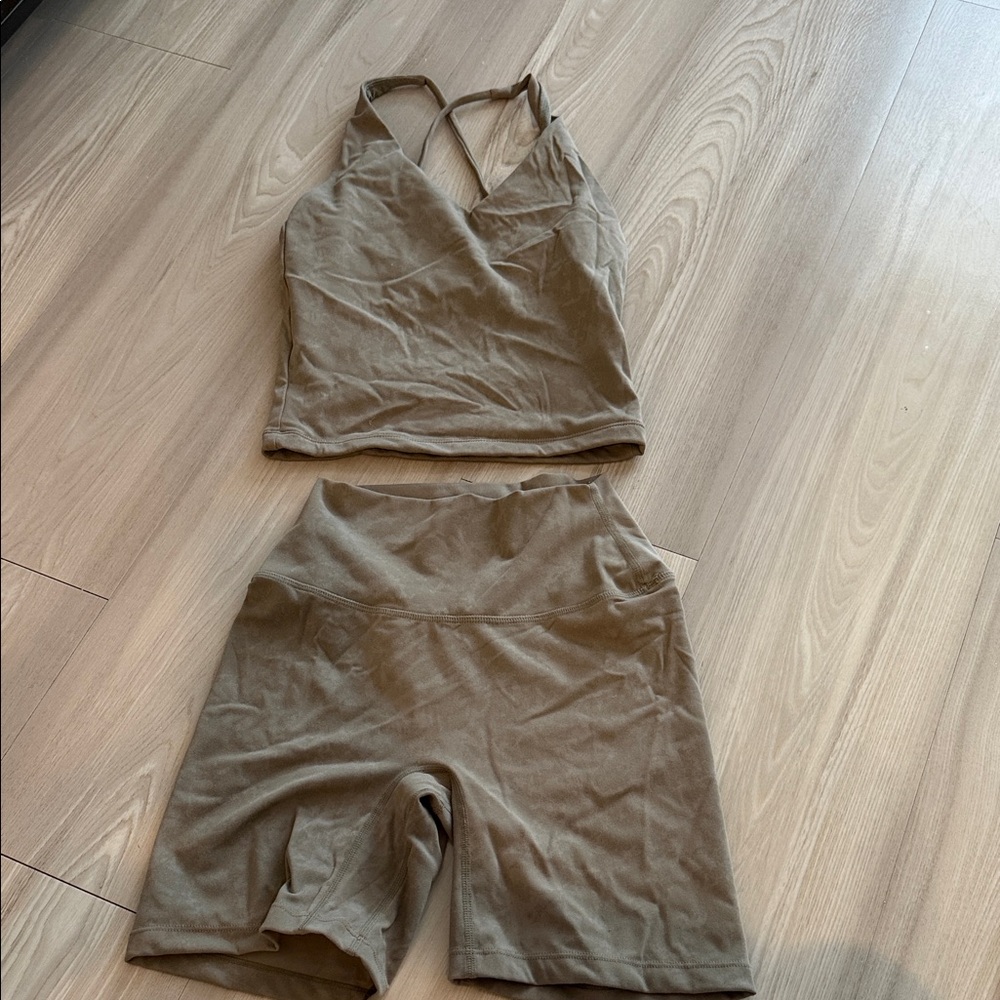 CSB Olive Two-Piece Set with Strappy Top and Shorts